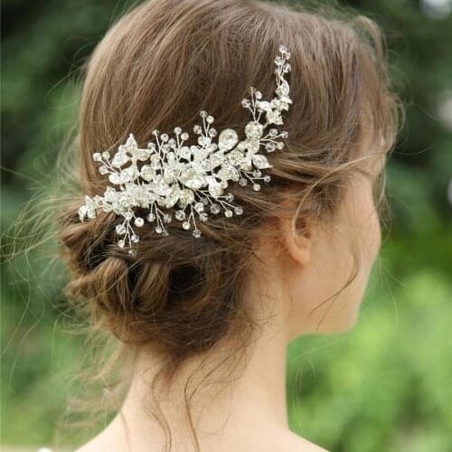 Crystal Rhinestone Clip Headband Bridal Hair Accesories Silver Color Headband Hair Clip Headpiece Women Accessories Hair Vine