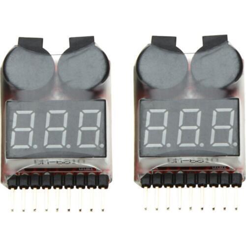 2Pcs 1-8S Indicator RC Li-ion Lipo Battery Tester Low Voltage Buzzer Alarm Red