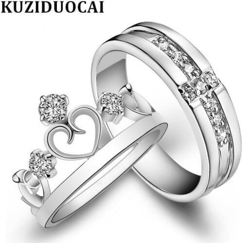 Kuziduocai New Fashion Jewelry Zircon Stainless Steel Crown Cross Lovers Wedding Party Rings For Women Bague Anillos Anel R-5