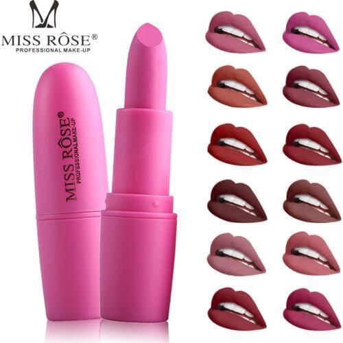MISS ROSE Sexy Nude Red Matte Lipstick Waterproof Velvet Lip Stick Long Lasting Brown Pigments Makeup Easy to Wear Beauty Lips