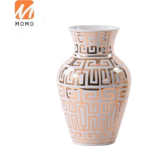 Metal Color Return Pattern Ceramic Vase New Chinese Flower Model Room Soft Decoration Ornaments Home Decoration