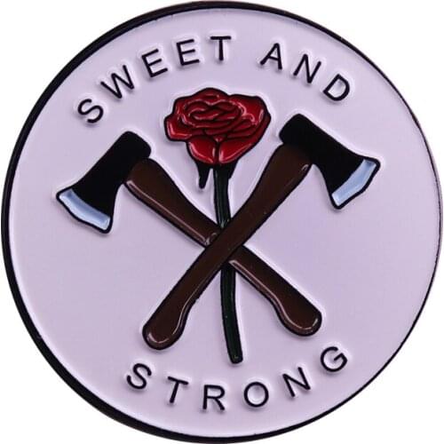 Sweet and strong enamel pin feminist art badge axe rose brooch girl power gift women fashion decor