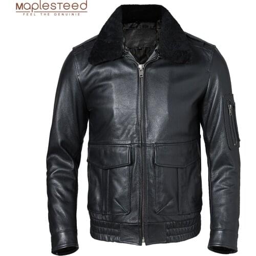 Men Leather Jacket Quilted 100% Natural Cowhide & Fur Collar Flight Coat Aviator Clothing Winter Warm Asian Size S-7XL M609
