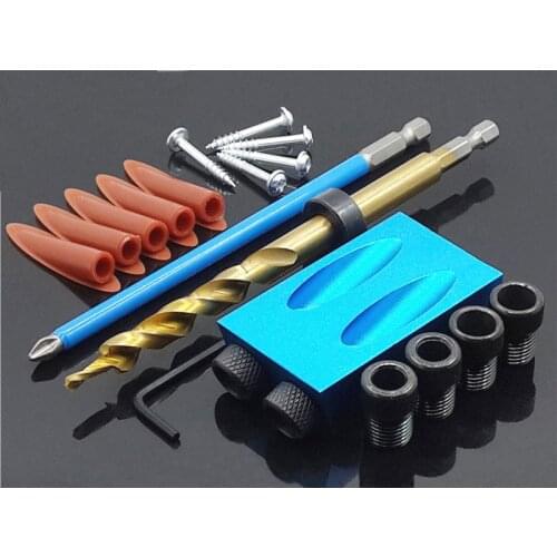 Woodworking Pocket Hole Jig Kit 6/8/10mm Angle Drill Drive Adapter Drilling Holes Guide Wood Saw Tools Set Puncher Locator Bit
