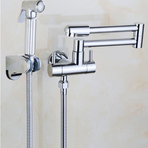 Wall Mounted Kitchen Faucet Chrome Brass With Bidet Spray Shower Head Rotatable Cold Water Multi-Function Washing Machine Tap