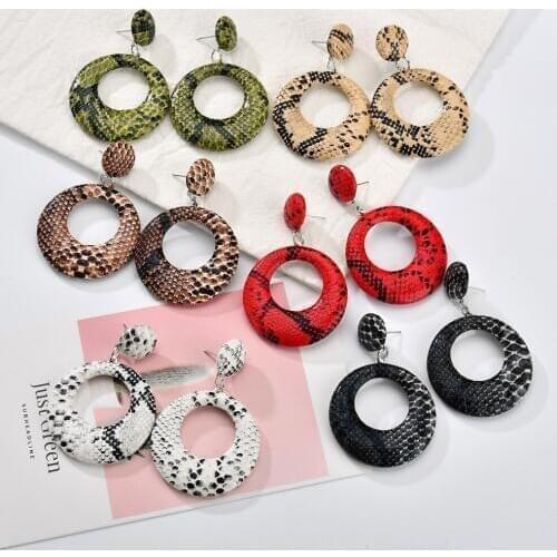 MESTILO 2019 New Big Round Drop Earrings for Women Punk Vintage Oversize Statement Earrings Snake Skin Party Jewelry Oorbellen