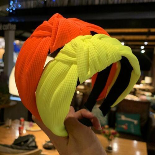 New Shining Hairband Women Solid High Elastic Hair Band Girls Headband Wide Side Headwear Center Knot Hairband Wholesale