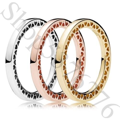 Authentic 925 Sterling Silver Classic Hearts of Europe Ring For Fashion Women Bead Charm Gift DIY Jewelry