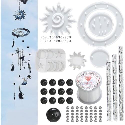 DIY Crystal Epoxy Mold Sun Star Moon Resin Mold Manual Wind Chime Combination Material Kit Silicone Mold Abrasive Tool