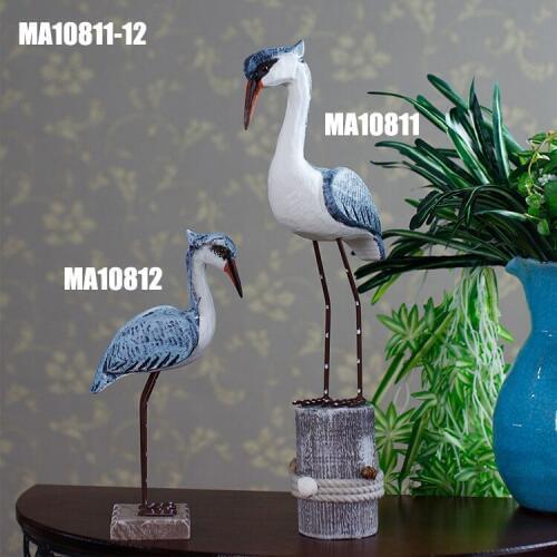 Wood Carving Seabird Sculpture Mediterranean Room Desktop Ornaments Handmade Craft Nautical Gift Home Decor Furnishing