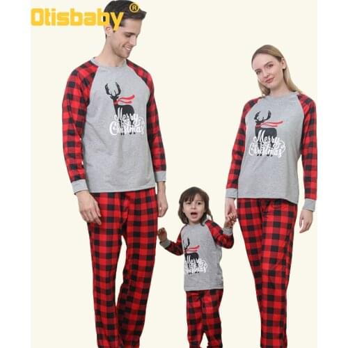 Christmas Cotton Family Matching Pajamas Clothing Sets T Shirt Plaid Pants Boy Girl Mother Father Womens Family Look Sleepwear