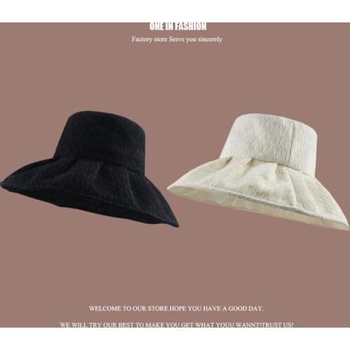 CYGJFC Woman Summer Autumn Folds Solid Bucket Cap Women Elegant Outdoor Hat Panama Headwear Beach Beanies