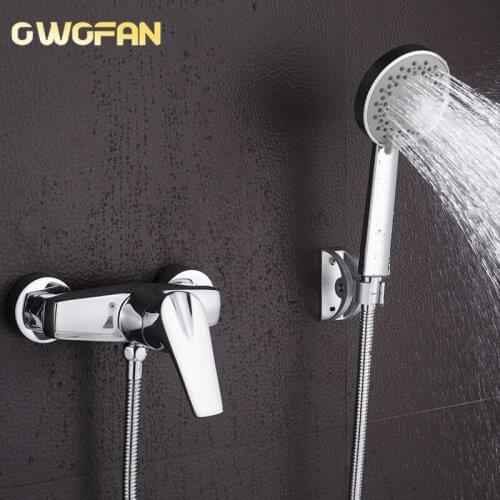 Shower Faucets Wall Mount Bathroom Taps Chrome Shower Head Faucet Brass Single Lever Attachment On The Crane Shower Systems 8044