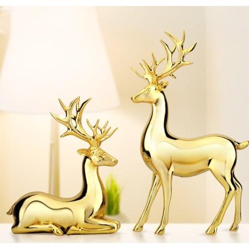 2 pcs/set Resin elk Statue deer Figurines Crafts miniature garden Accessories Modern Home Decor Gift Office Table Ornament