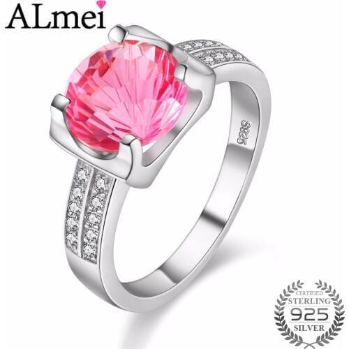 Uloveido Tested Silver 925 Pink Topaz Zircon Jewelry Gemstone Wedding Rings for Women Made of Natural Stones Box 40% FJ001