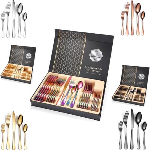 Fork Spoon Knife Kitchen Cutlery Set Rose Gold Tableware Set 304 Stainless Steel Dinnerware Dinner Set Holiday Gift Box