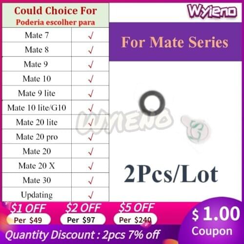 Wyieno Black Back Big Rear Camera Glass Lens For Huawei Mate 7 8 9 10 20 30 X lite Pro Camera Lens With Sticker 2pcs/lot