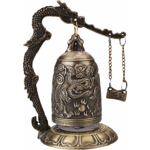 Antique Home Decoration China Buddhism Brass Copper Carved Statue Lotus Buddha Dragon Bell Clock Bronze Buddhist Bells Artware