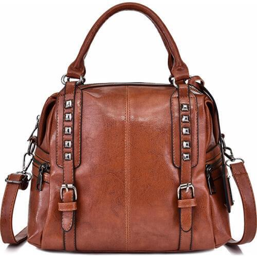 Women Handbag Leather Fashion Bag Women Shoulder Bag Female Crossbody Handbag Lock Chain Rivets Girls Vintage Women Bags