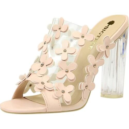 Hot womens high heels sexy transparent crystal high heels PVC transparent small flowers high heels summer classic high heels