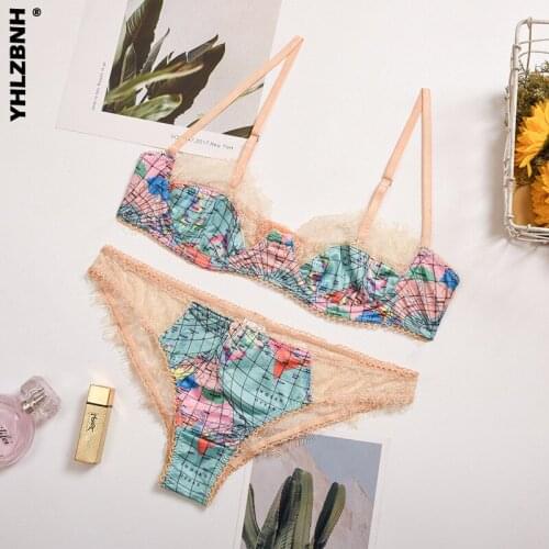 YHLZBNH Womens Underwear Two Piece Set Lovely Patchwork Lace Corset Gather Steel Ring Bras Map Pattern Underpants Underwear