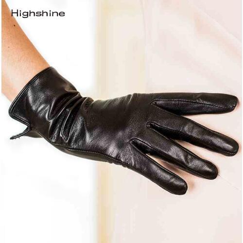 Winter genuine leather gloves sheepskin gloves add velvet thickening telefingers gloves womens touch screen gloves