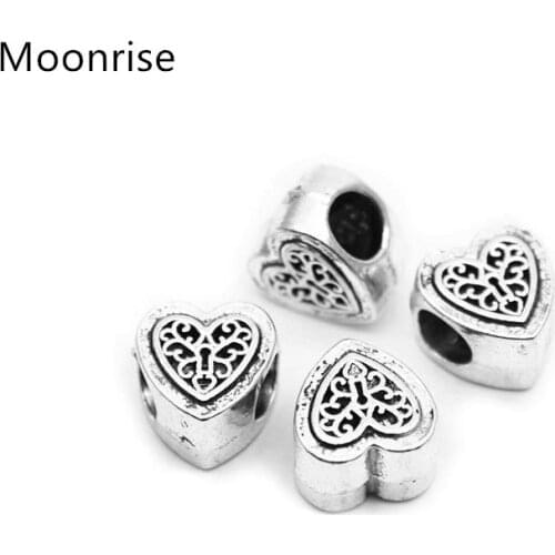 10Pcs Antique Silver Love Heart Loose Spacer Beads Big Hole Bead Fits DIY Handmade Charms Necklace/Bracelets Accessories