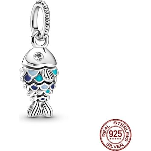 100% Real 925 Sterling Silver Colorful Blue Carp Fit Original 3mm Bracelet&Bangle Making Fashion DIY Jewelry For Women