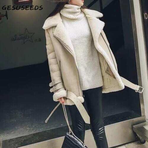 2020 Winter leather jacket women black faux fur leather coat vintage turn down collar jacket warm sashes coat loose outerwear