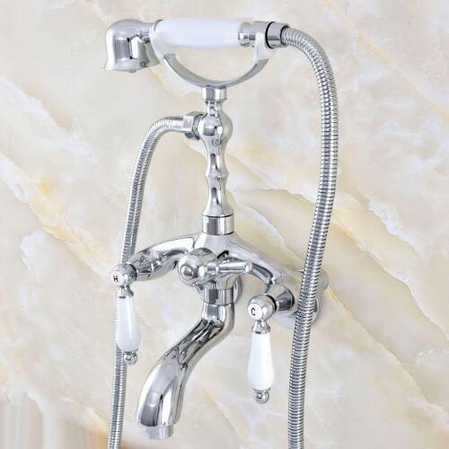 3-3/8" Polished Chrome Bathroom Tub Faucet Wall Mounted Mixer Tap W/ Telephone Style Hand Shower Sprayer zqg401