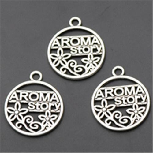 4pcs Silver Color metal hollow jacquard craft aroma story Glamour necklace earrings DIY jewelry round tablets alloy pendants