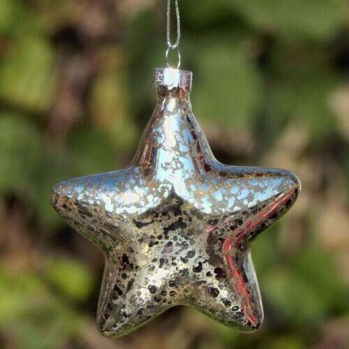 Free Shipping 12pcs/pack 10*10.5cm Big Size Inner Silver Craft Star Shaped Glass Pendant Christmas Day Decorative Hanger