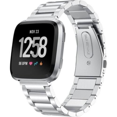 Stainless Steel Three Bead Chain Smart Watch Strap Versa Metal Band For Fitbit Versa Smart Watch Printed Silicone Watch Strap