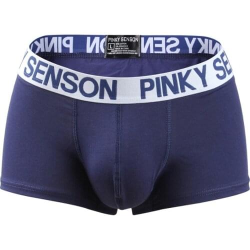 PINKY SENSON Brand Men Cotton boxers Pouch Sexy Low Waist Boxers Male So;id Underwear Wide Belt Boxer Shorts Male underpants