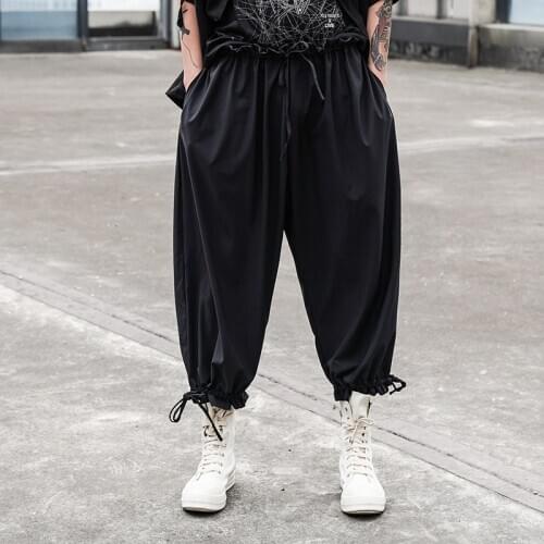 Drawstring wide leg pants hair stylist trendy brand pants dark Japanese large size loose mens casual pants