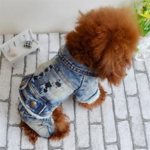 Pet Hooded four-legged jeans pants Holes clothes with cap Pocket dog jean clothes Teddy Bichon dog clothing conjoined cowboy