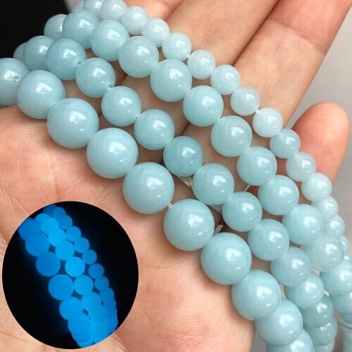 Natural Stone Mint Green Luminous Beads Glow In The Dark Blue 6/8/10mm Round Loose Spacer Beads for Jewelry Making DIY Bracelets
