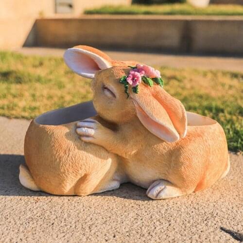 Flower Pot Shatter-proof Sturdy Resin Couple Flower Bunny Sculpture Vase for Garden Decoration ваза для цветов