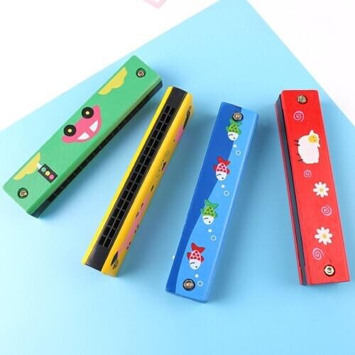 16-hole Children Wooden Painted Harmonica Creative Enlightenment Early Education Musical Instrument Musical Toys Baby Toys
