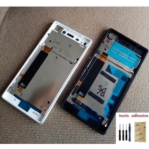 For Sony Xperia M4 Aqua E2303 E2333 E2353 Housing Front LCD Bezel Plate Frame Chassis + Dust Plug Port Cover + Sticker