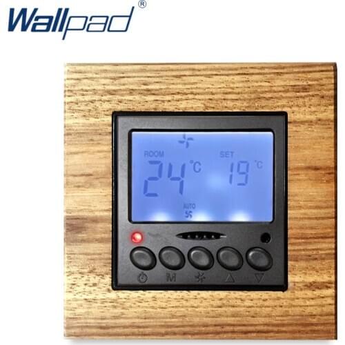 Hotel Temperature Control Switch Air Conditioner Water Heater Dry Contact and 12V RS 485 MODBUS Wallpad Luxury Wood Panel
