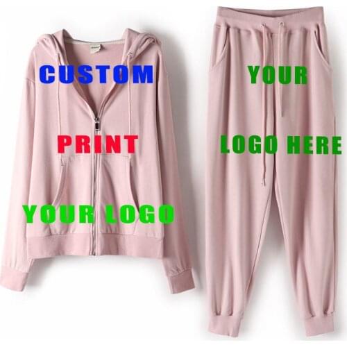 Custom Make Womens Tracksuit Sports Running Sets Female Customized Logos Print Embroidery Hoodie Pants Design Jersery DIY Suit