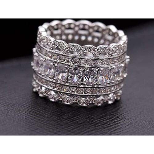 High Quality White Gold Plated Finger Rings Jewelry Fashion Personality Sparkling Cubic Zirconia Wide Ring For Women Gift