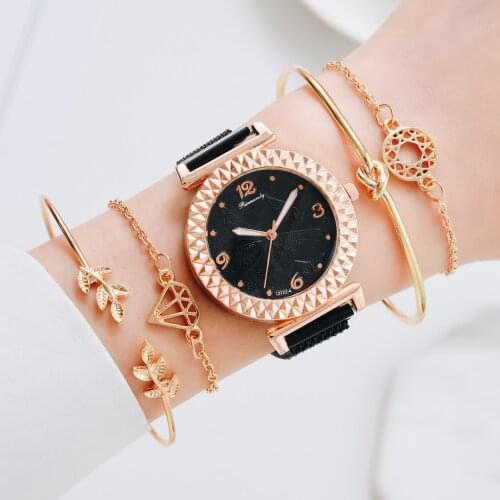 5PCS Women Watch Set Luxury Rose Gold Mesh Dress Quartz Watch Bracelet Ladies Sports Wrist Watch Clock Gift Relogio Feminino NEW