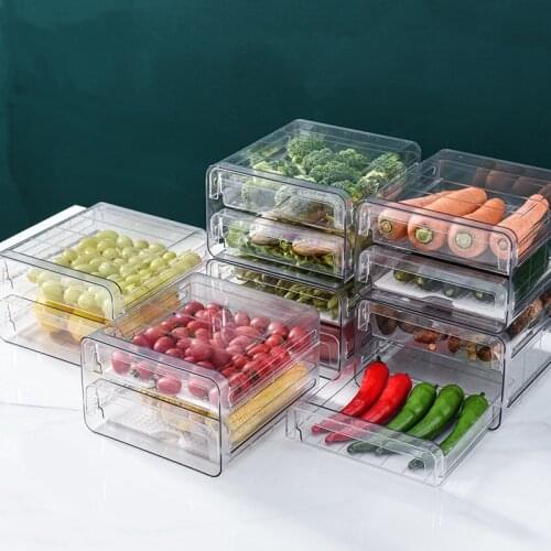 Kitchen refrigerator storage box PET transparent double-layer fruit and vegetable freezer kitchen organizer
