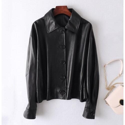 Real Jacket Women Oversize Loose Genuine Leather Sheepskin Coat Short Casual Female Office Lady Single Breasted Outwear