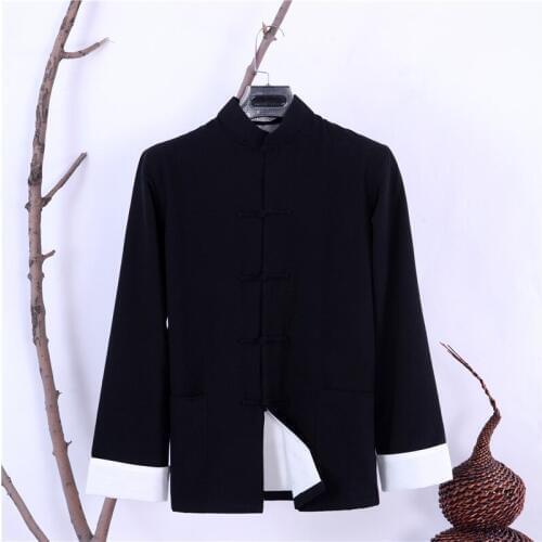 Mens Autumn New Double deck Long Sleeve Solid Jacket 100% Cotton Traditional Chinese Kung Fu Coat Tai Chi Uniform YZT082305