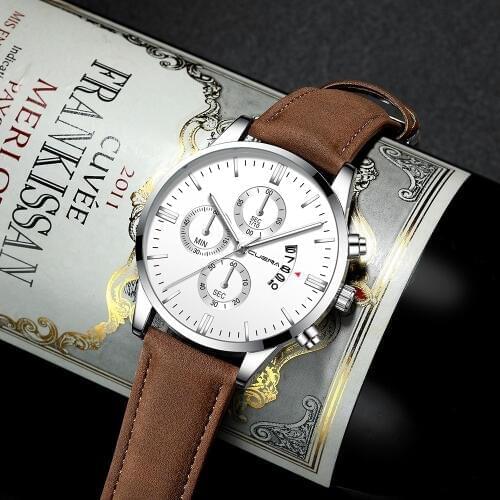 2020 relogio masculino watch mens fashion sports stainless steel box leather strap watch quartz business watch reloj hombre