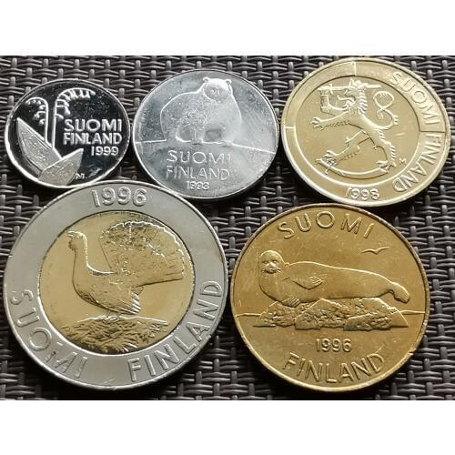 Set 5 Pcs Finland Last Coin 10-50 Finney-1-5-10 Mark 100% Real Original Coins Genuine Collection Coins Unc