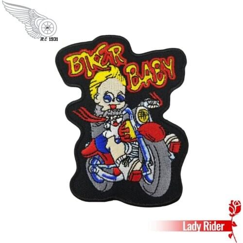 Cheap Cartoon Biker Baby Little Boy Riding Motorcycle Embroidery Patch Iron on Badge for Kids Clothes 4 Inch Free Shipping